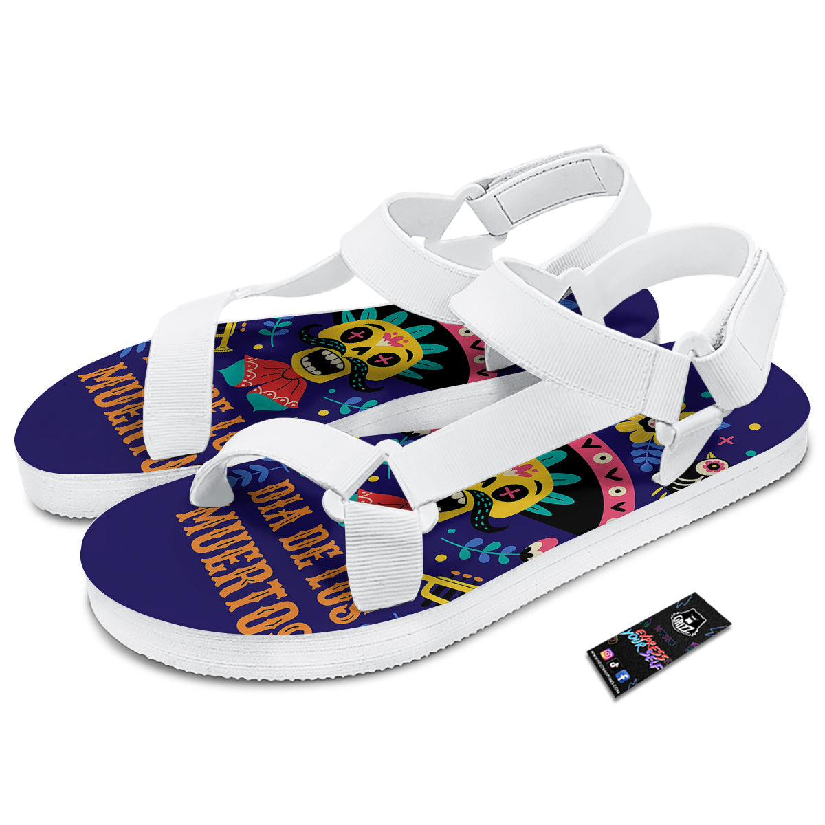 Day Of The Dead Cinco de Mayo Print White Open Toe Sandals-grizzshop