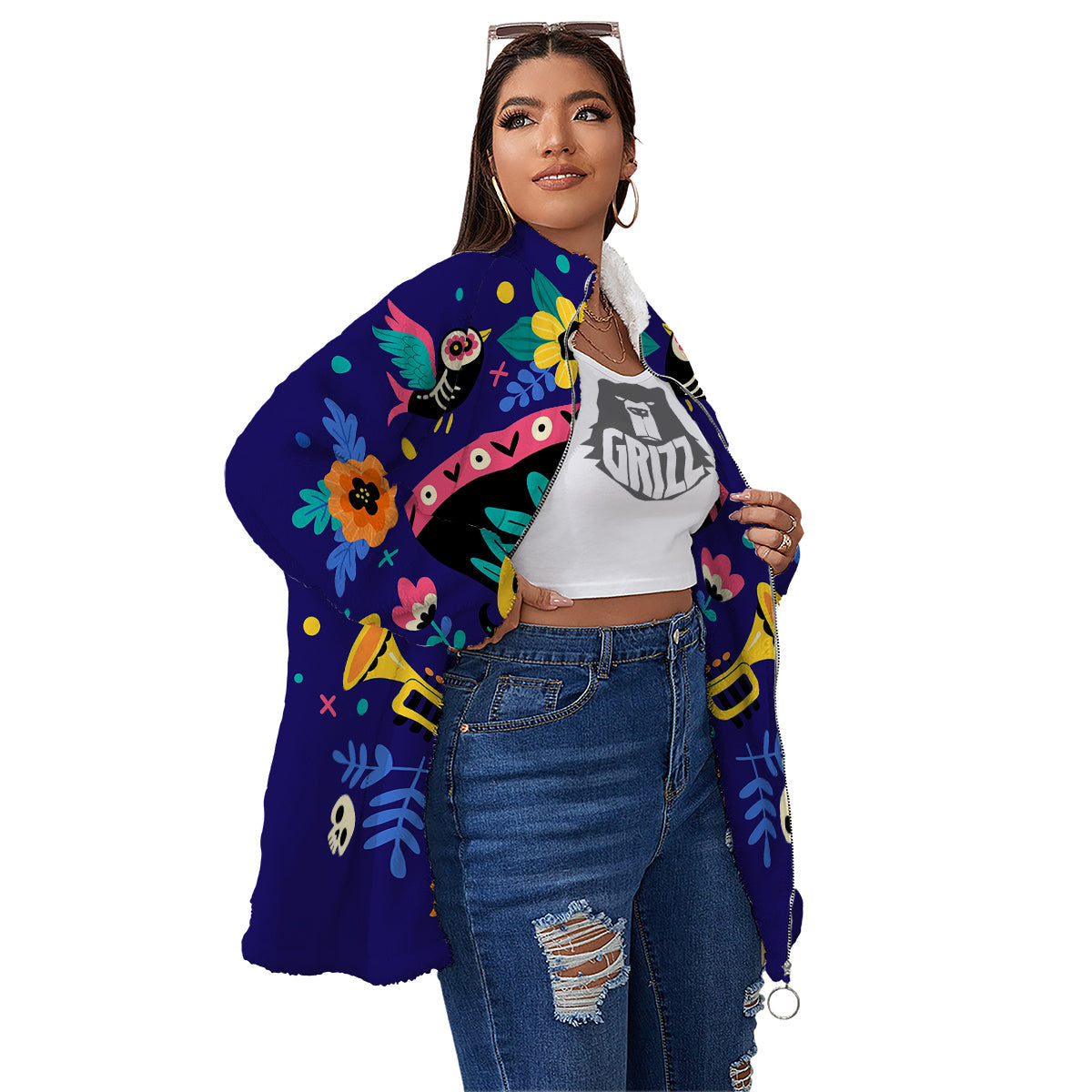 Day Of The Dead Cinco de Mayo Print Women's Sherpa Jacket-grizzshop