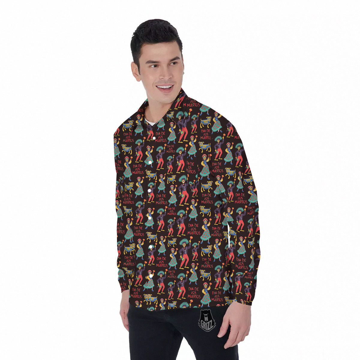 Day Of The Dead Dia De Los Muertos Print Pattern Men's Long Sleeve Shirts-grizzshop