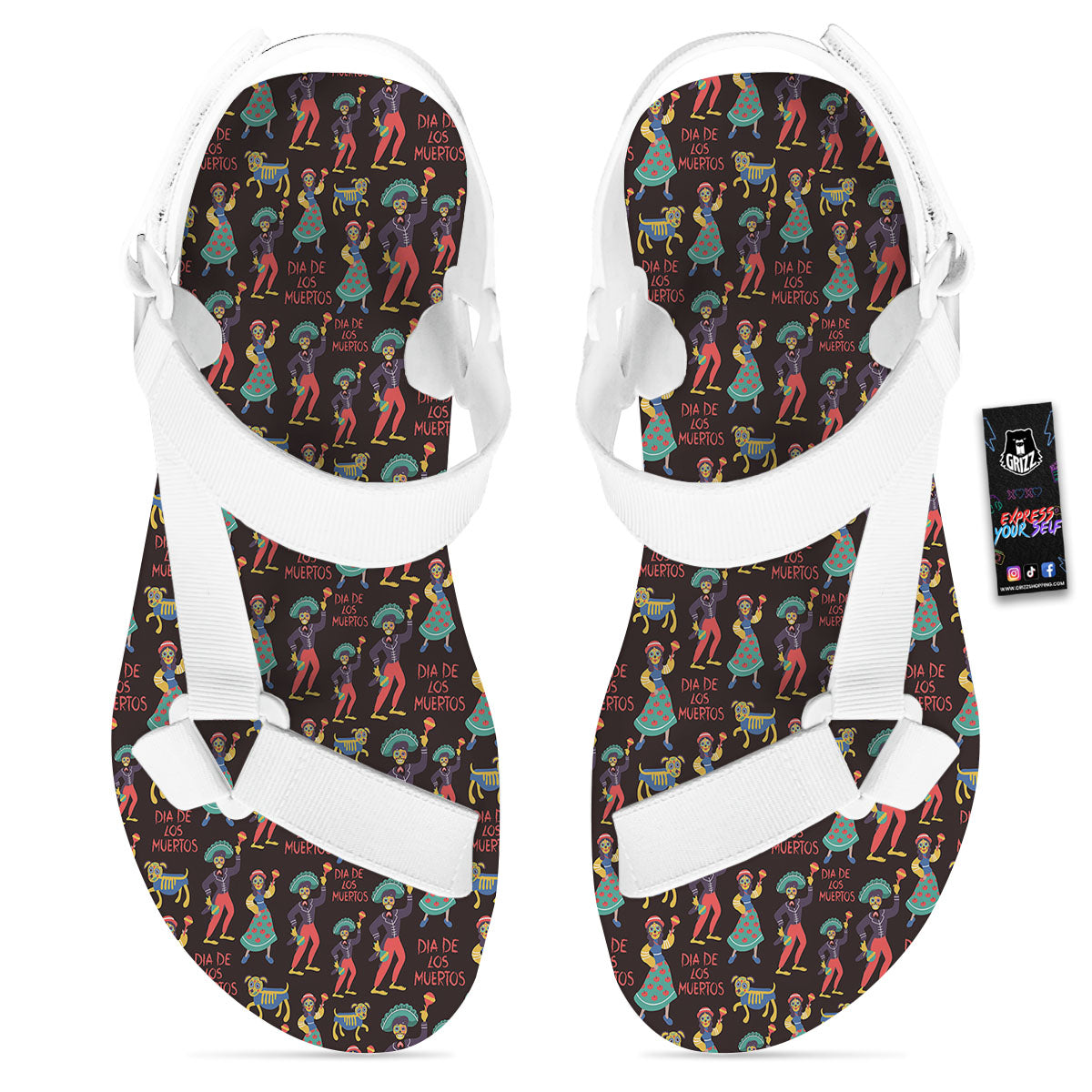 Day Of The Dead Dia De Los Muertos Print Pattern White Open Toe Sandals-grizzshop