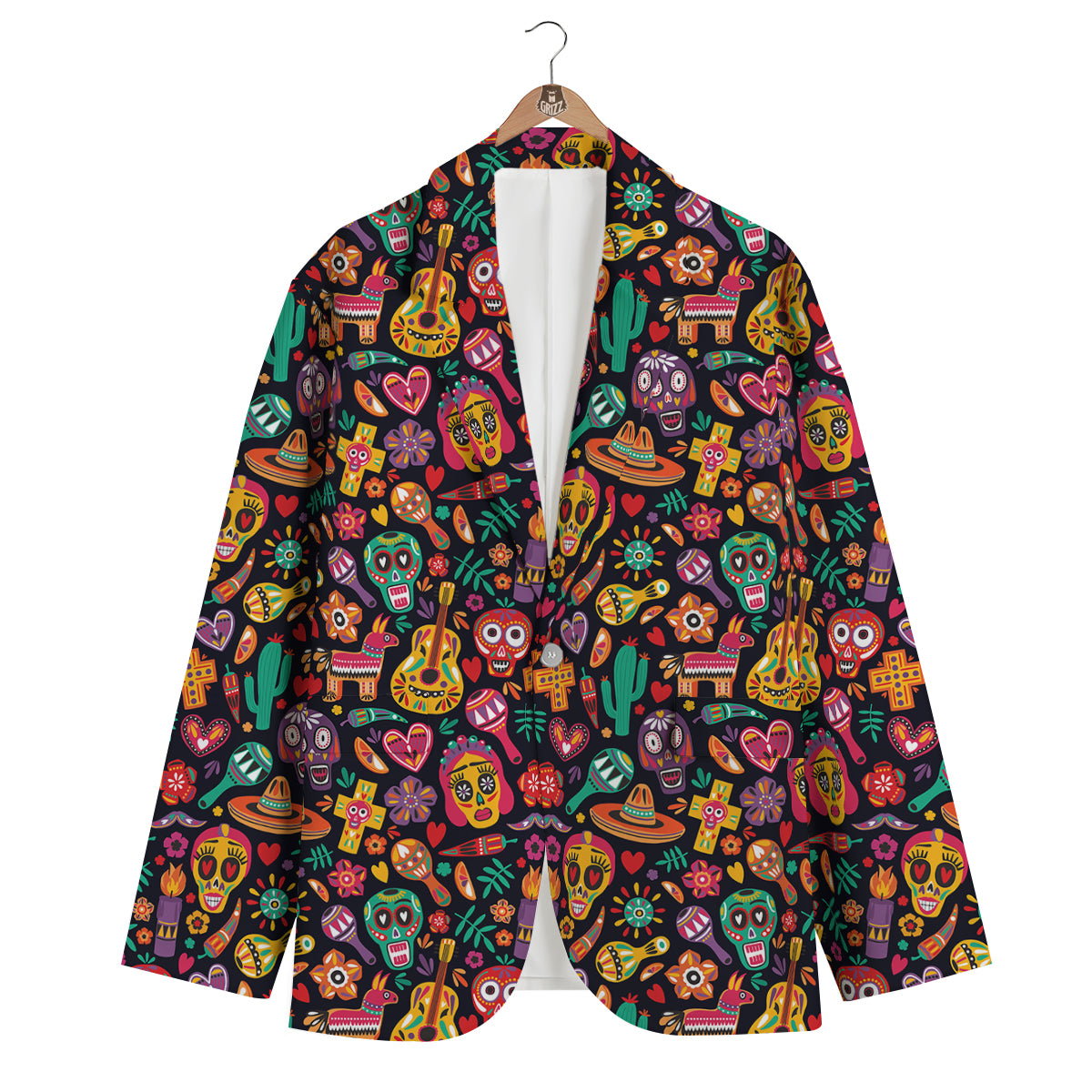 Day Of The Death Calavera Print Pattern Men's Blazer-grizzshop