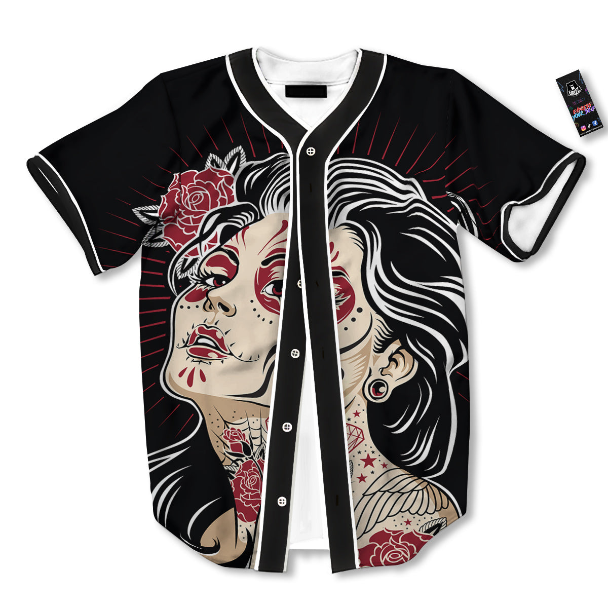 Day of The Dead Calavera Girl Print Baseball Jersey-grizzshop