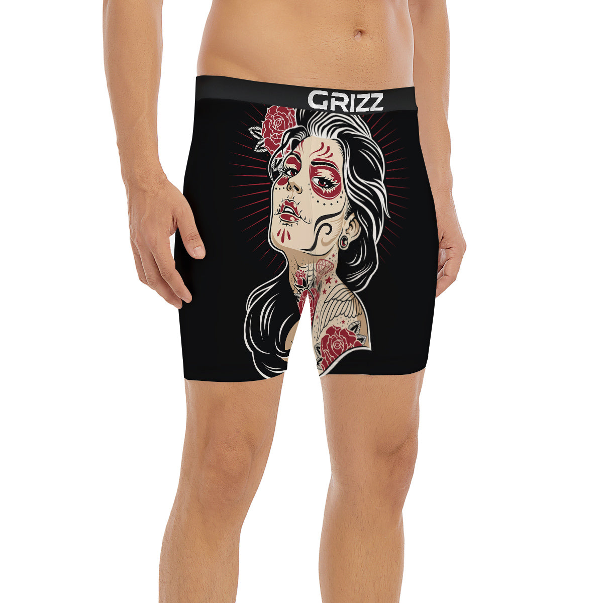 Day of The Dead Calavera Girl Print Boxer Briefs-grizzshop