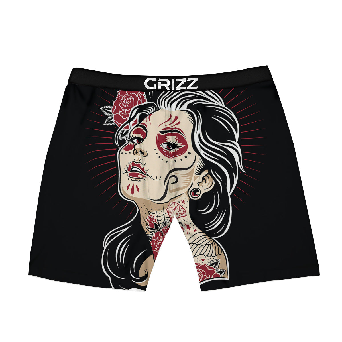 Day of The Dead Calavera Girl Print Boxer Briefs-grizzshop