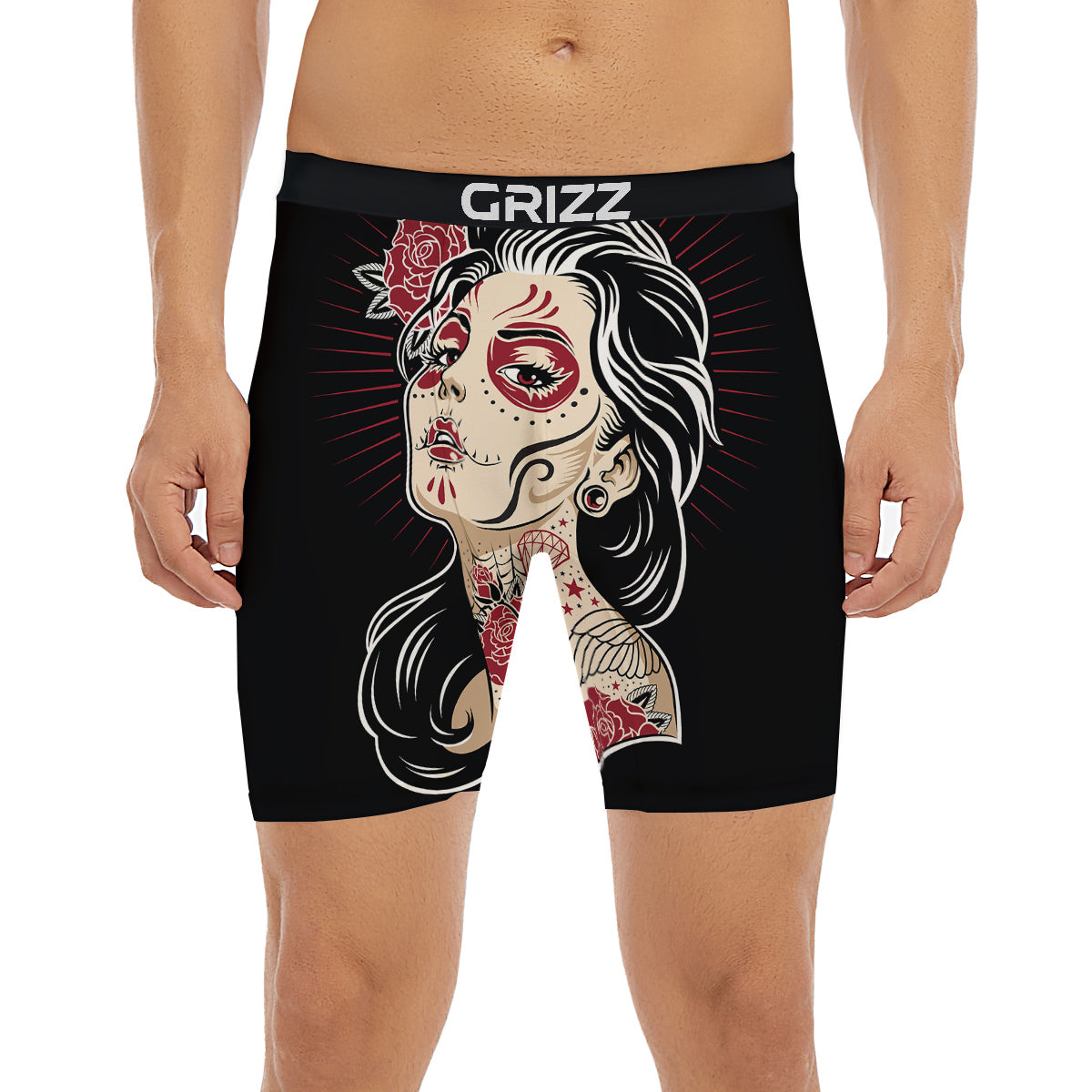 Day of The Dead Calavera Girl Print Boxer Briefs-grizzshop