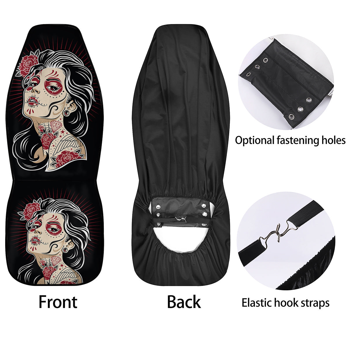 Day of The Dead Calavera Girl Print Car Seat Covers-grizzshop