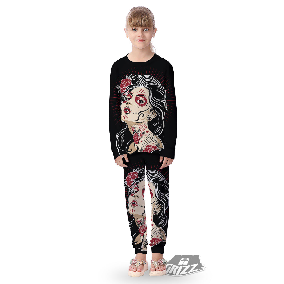 Day of The Dead Calavera Girl Print Kid's Pajamas-grizzshop
