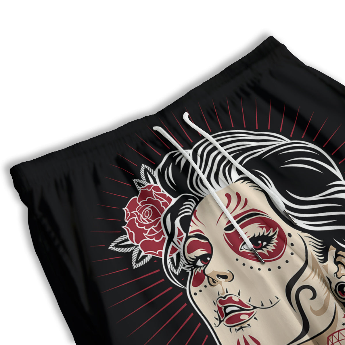 Day of The Dead Calavera Girl Print Men's Athletic Shorts