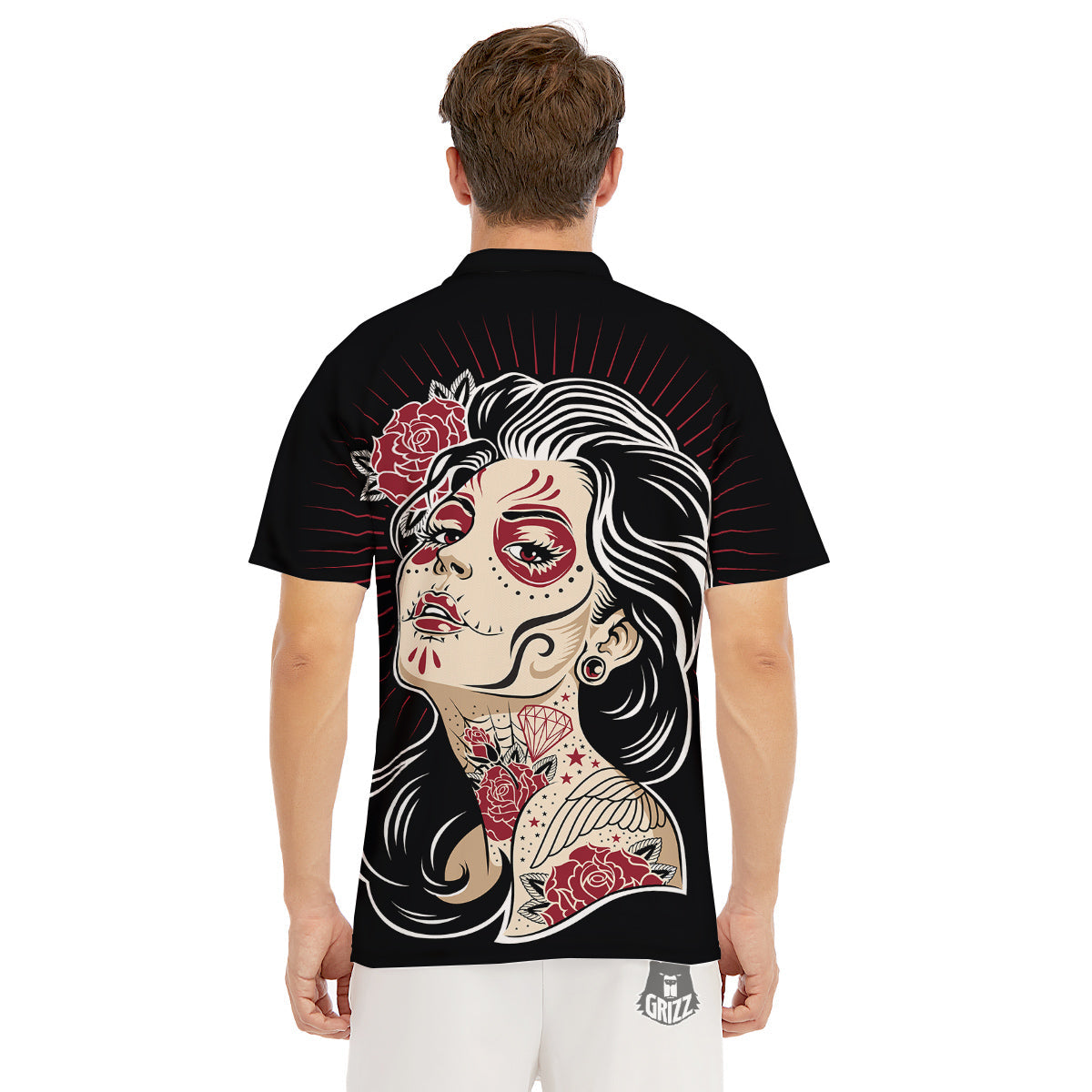 Day of The Dead Calavera Girl Print Men's Golf Shirts-grizzshop