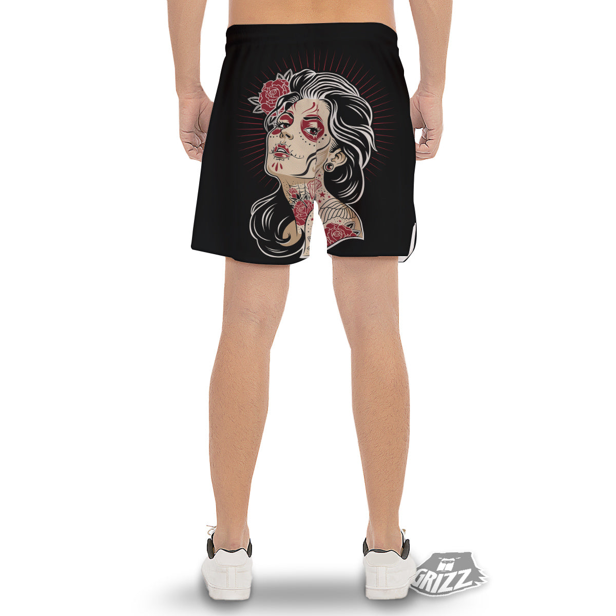 Day of The Dead Calavera Girl Print Men's Gym Shorts-grizzshop