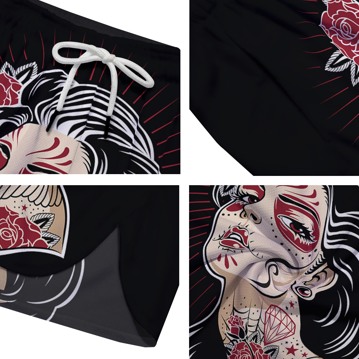 Day of The Dead Calavera Girl Print Men's Running Shorts-grizzshop