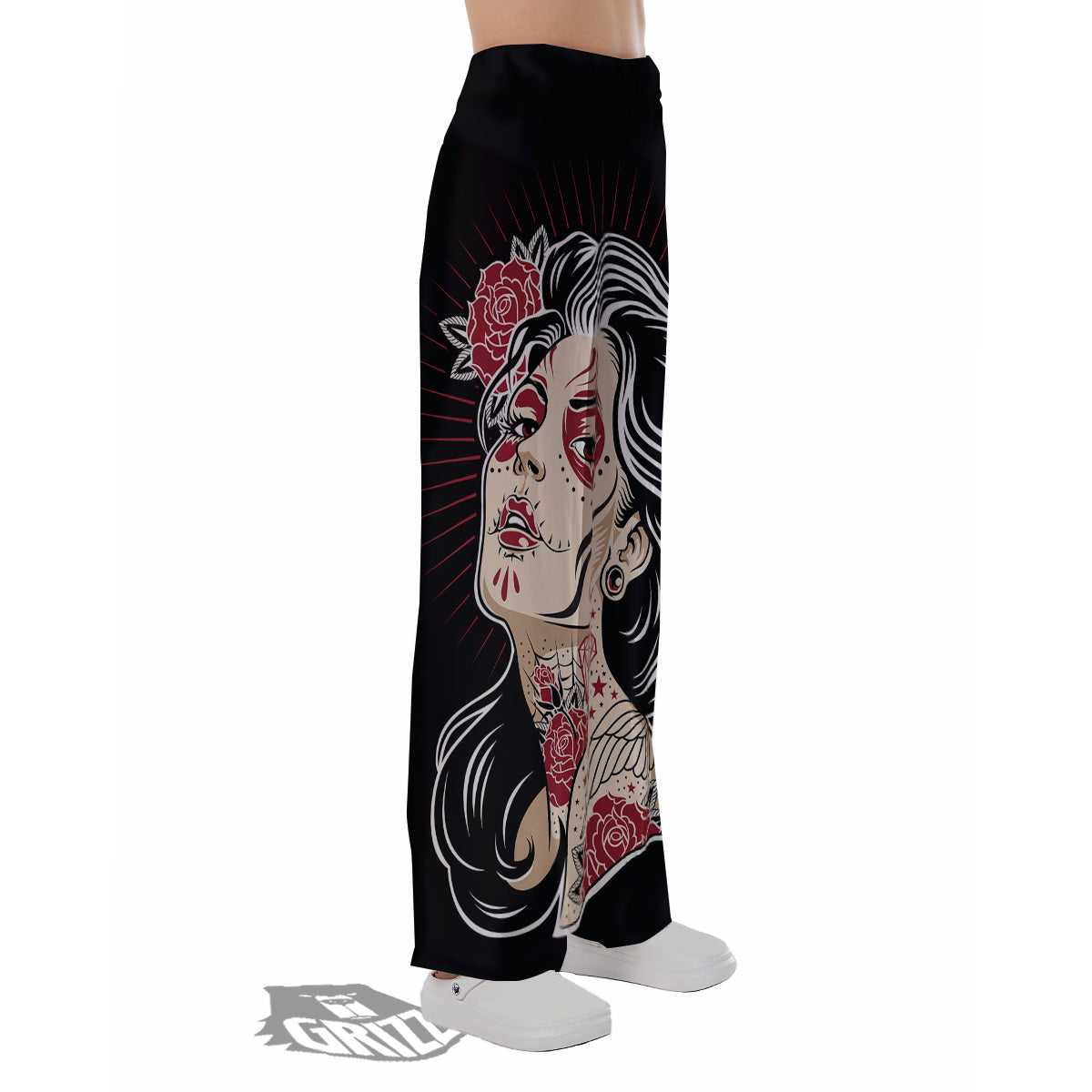 Day of The Dead Calavera Girl Print Pajama Pants-grizzshop