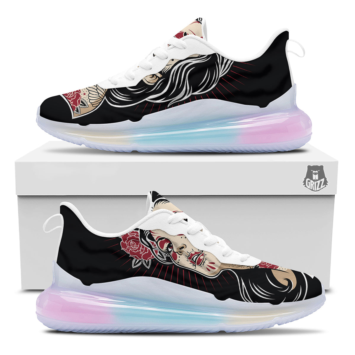 Day of The Dead Calavera Girl Print Running Sneakers-grizzshop
