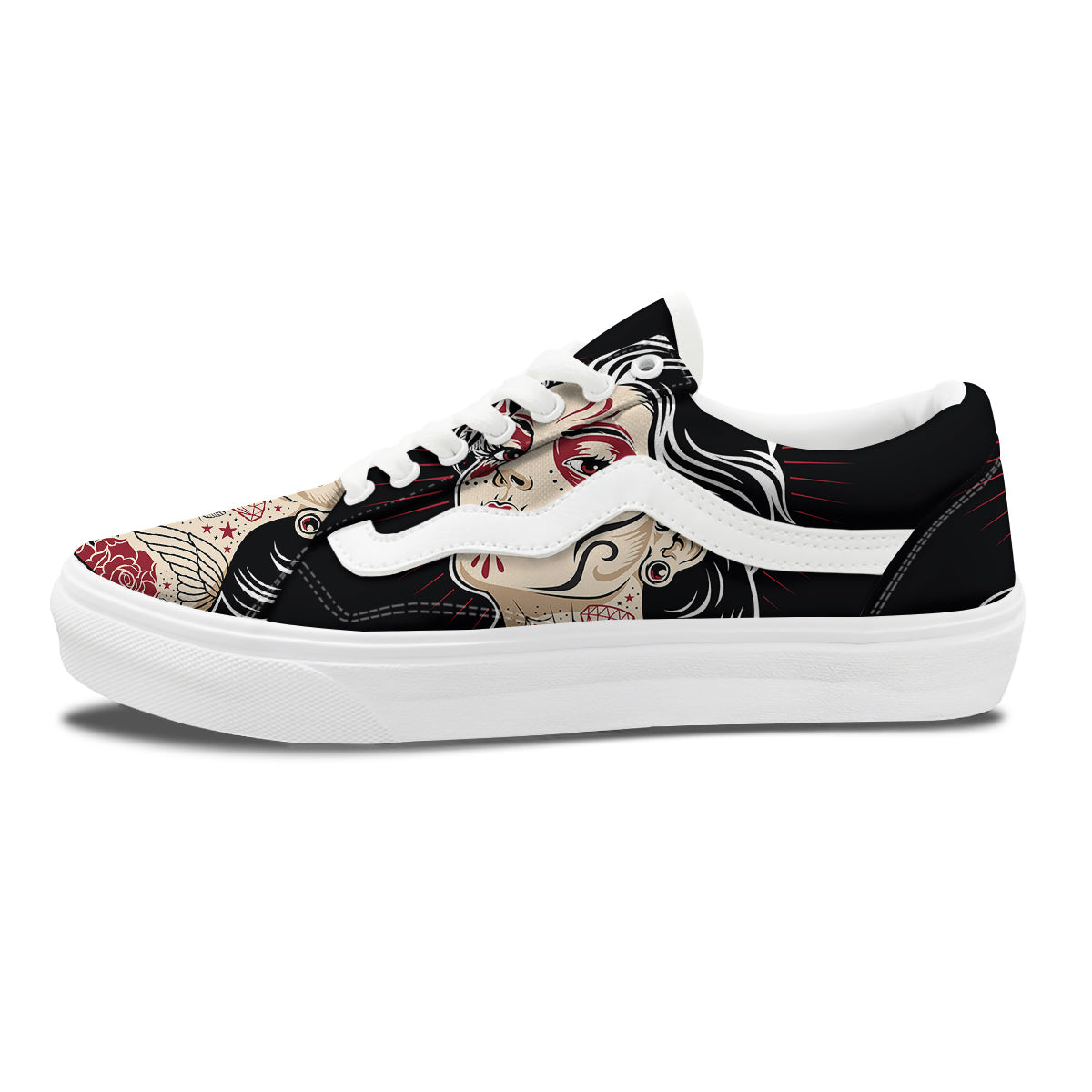 Day of The Dead Calavera Girl Print Skate Shoes-grizzshop