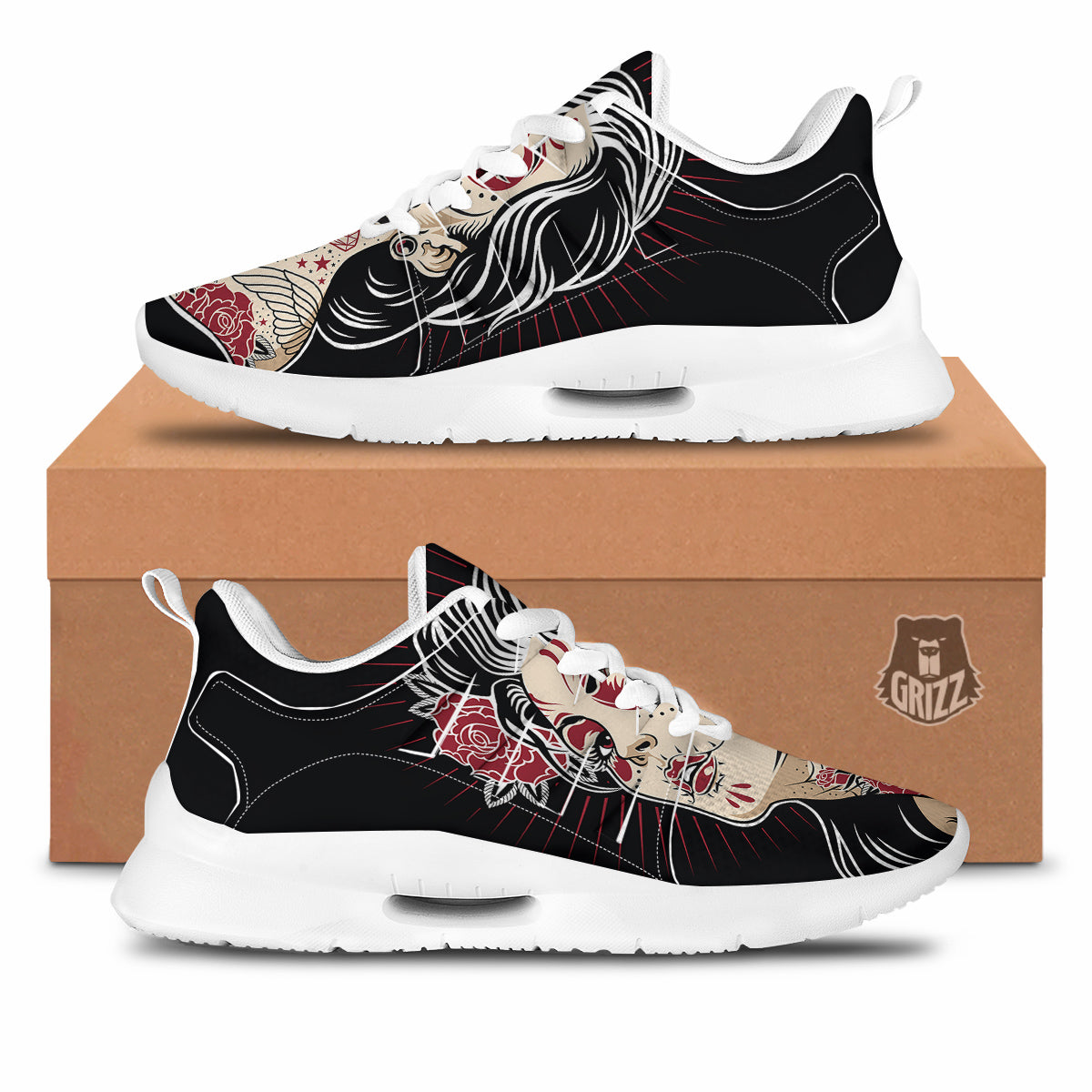 Day of The Dead Calavera Girl Print Tennis Shoes-grizzshop