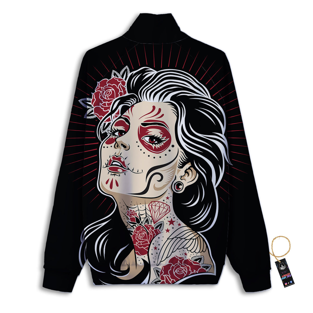 Day of The Dead Calavera Girl Print Track Jacket-grizzshop