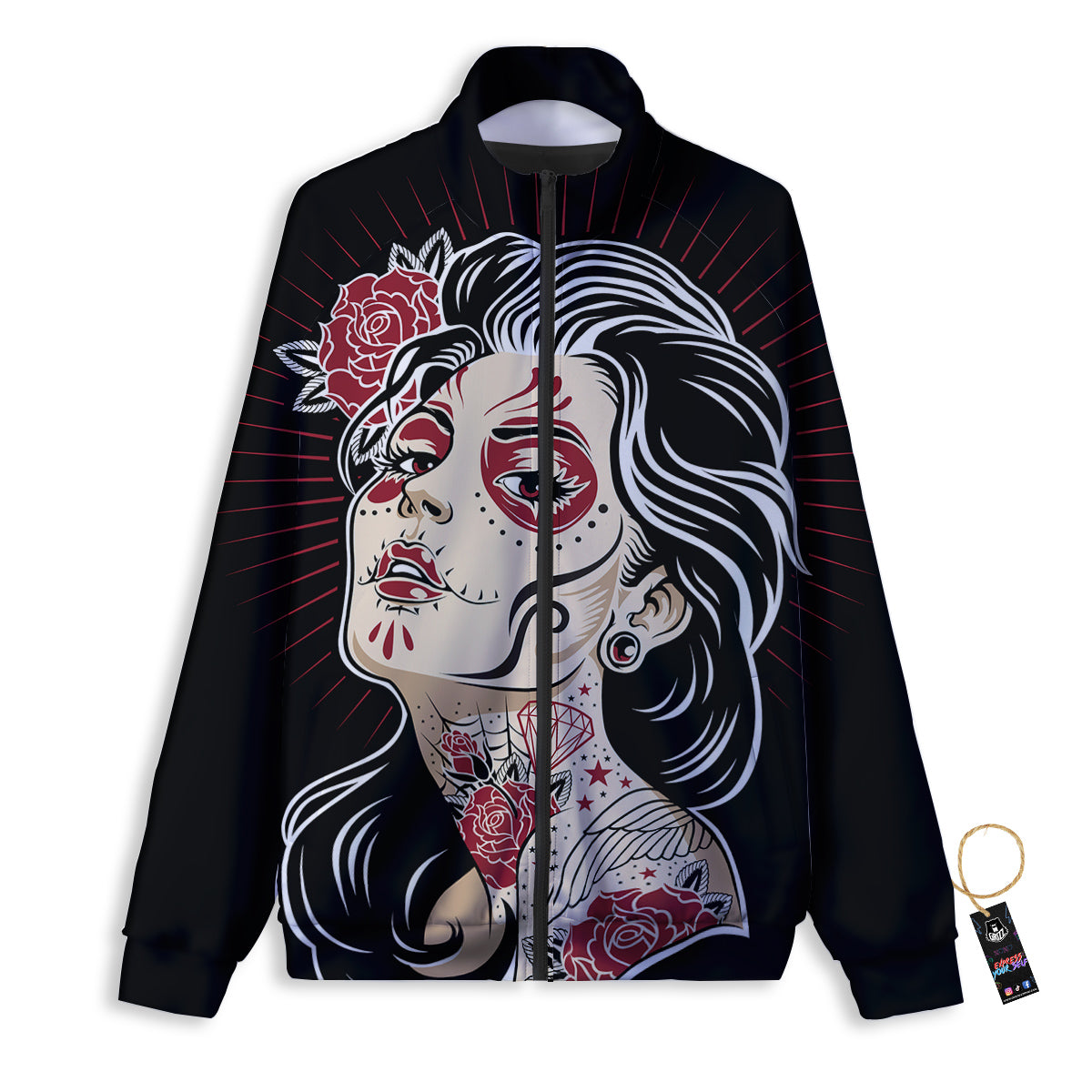 Day of The Dead Calavera Girl Print Track Jacket-grizzshop
