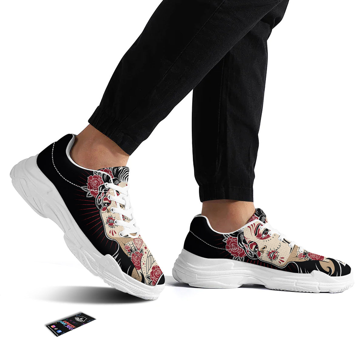 Day of The Dead Calavera Girl Print White Chunky Shoes-grizzshop