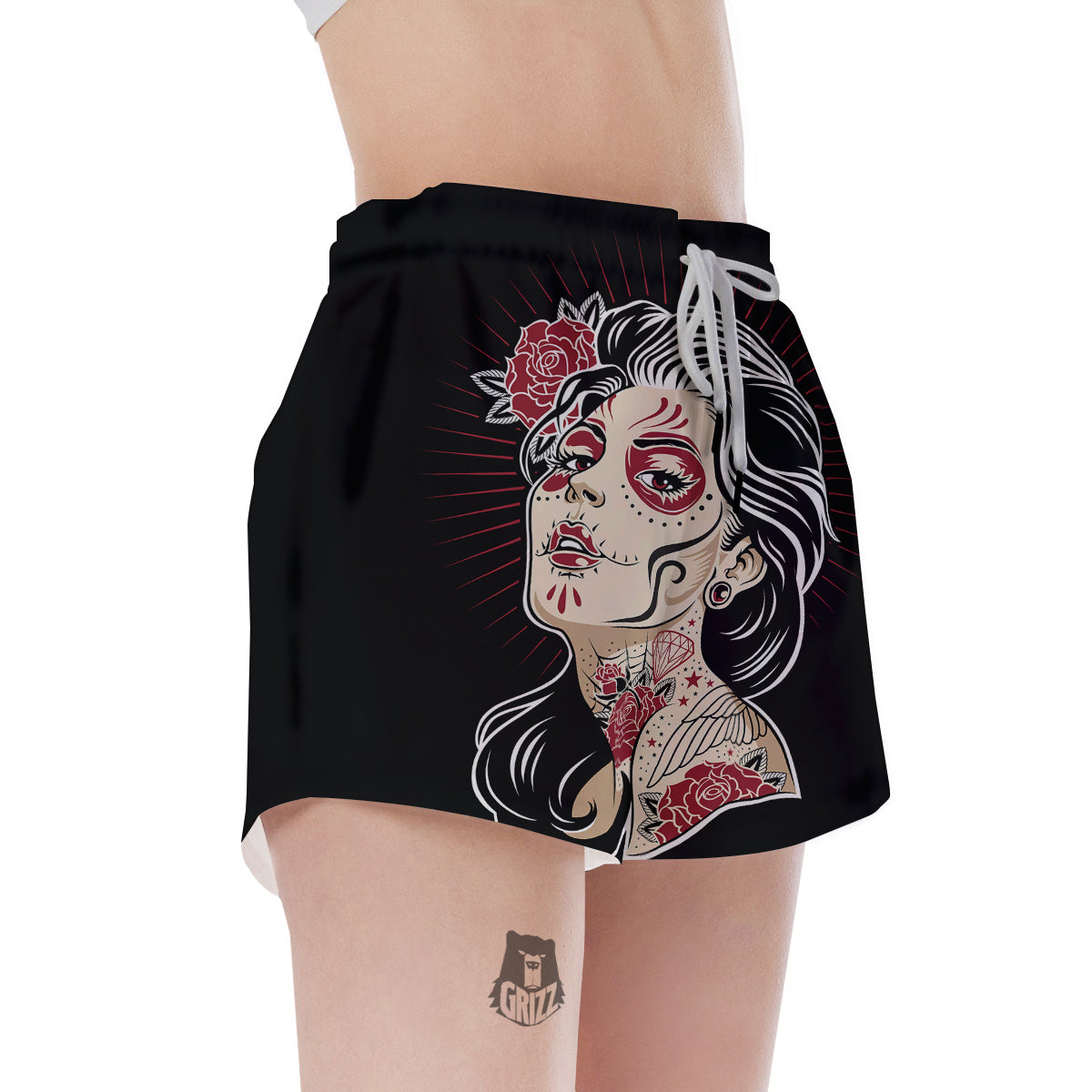 Day of The Dead Calavera Girl Print Women's Shorts-grizzshop