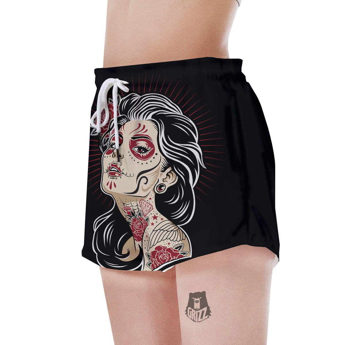 Day of The Dead Calavera Girl Print Women's Shorts-grizzshop