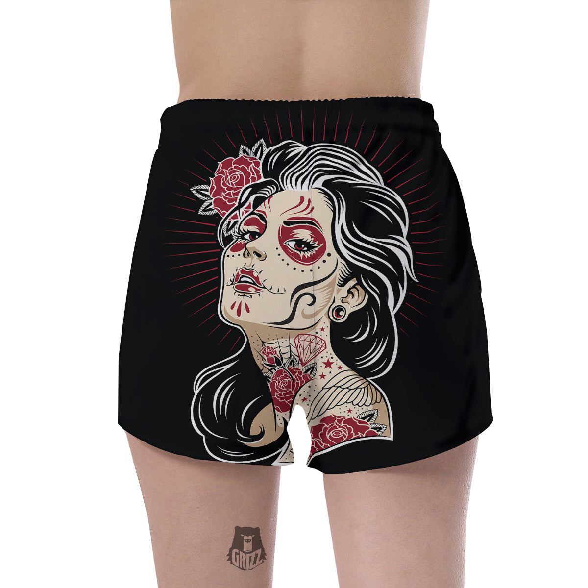 Day of The Dead Calavera Girl Print Women's Shorts-grizzshop