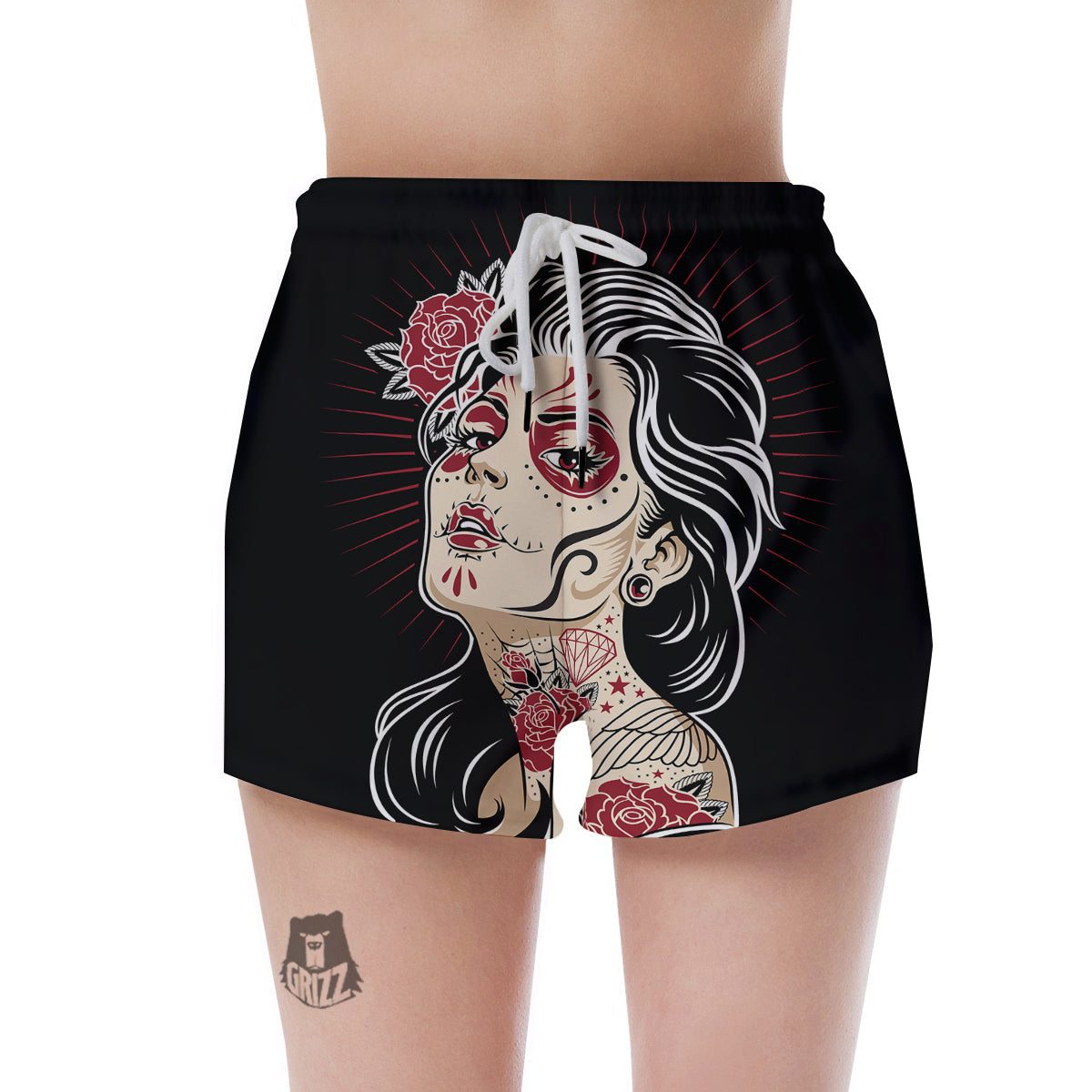 Day of The Dead Calavera Girl Print Women's Shorts-grizzshop