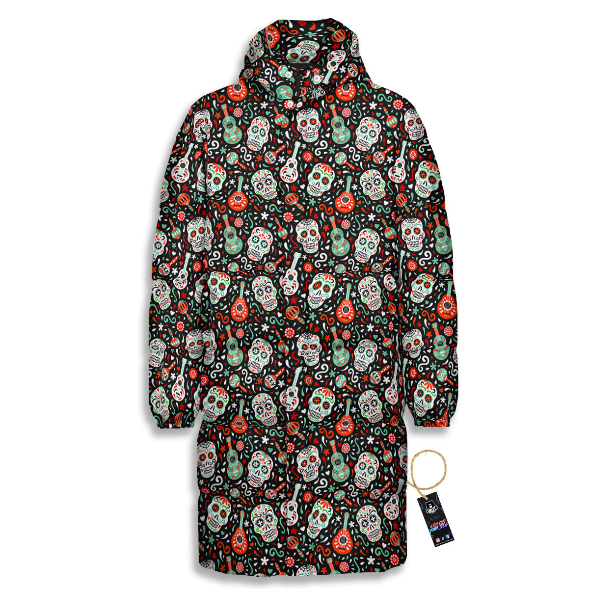 Day Of The Dead Calaveras Print Pattern Long Down Jacket