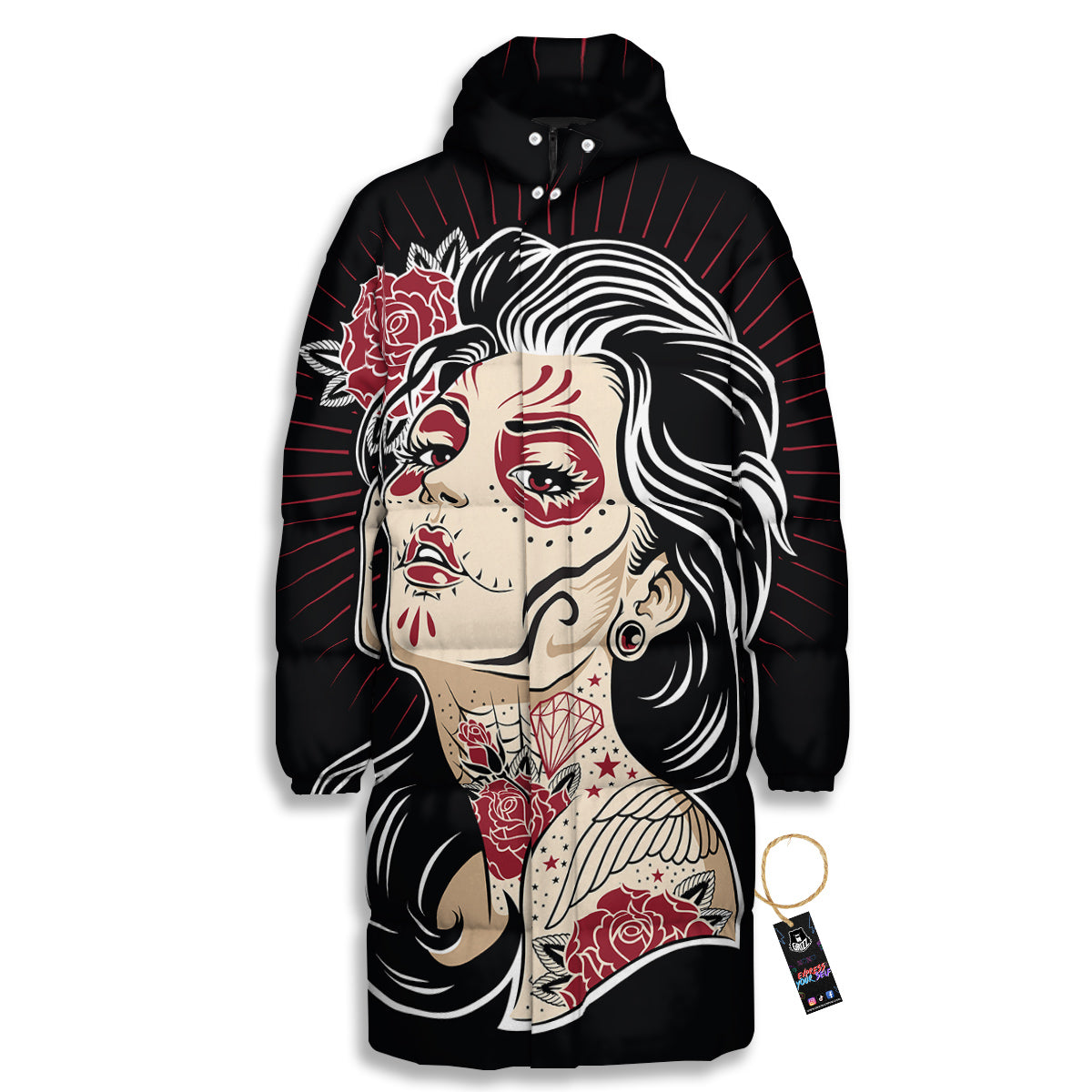 Day of The Dead Calavera Girl Print Long Down Jacket