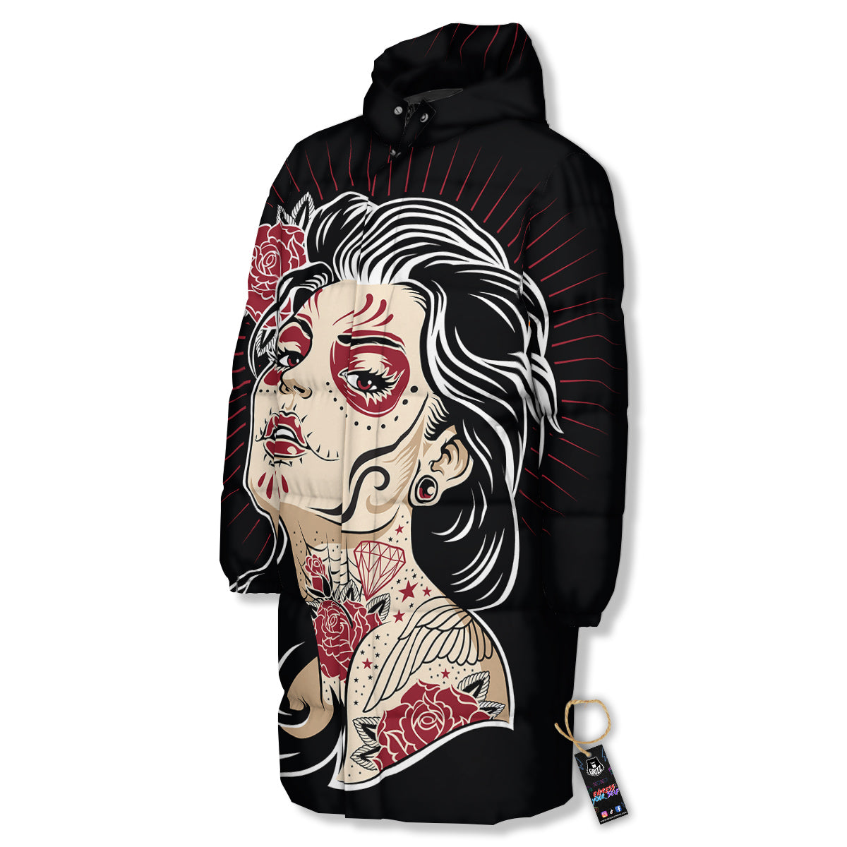 Day of The Dead Calavera Girl Print Long Down Jacket