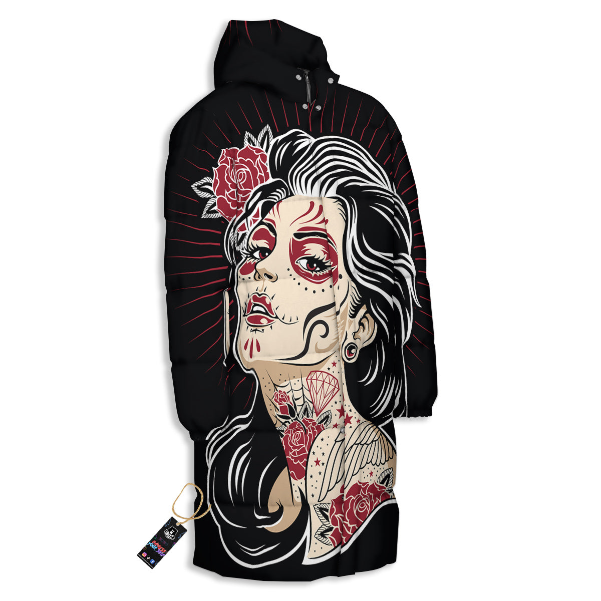 Day of The Dead Calavera Girl Print Long Down Jacket
