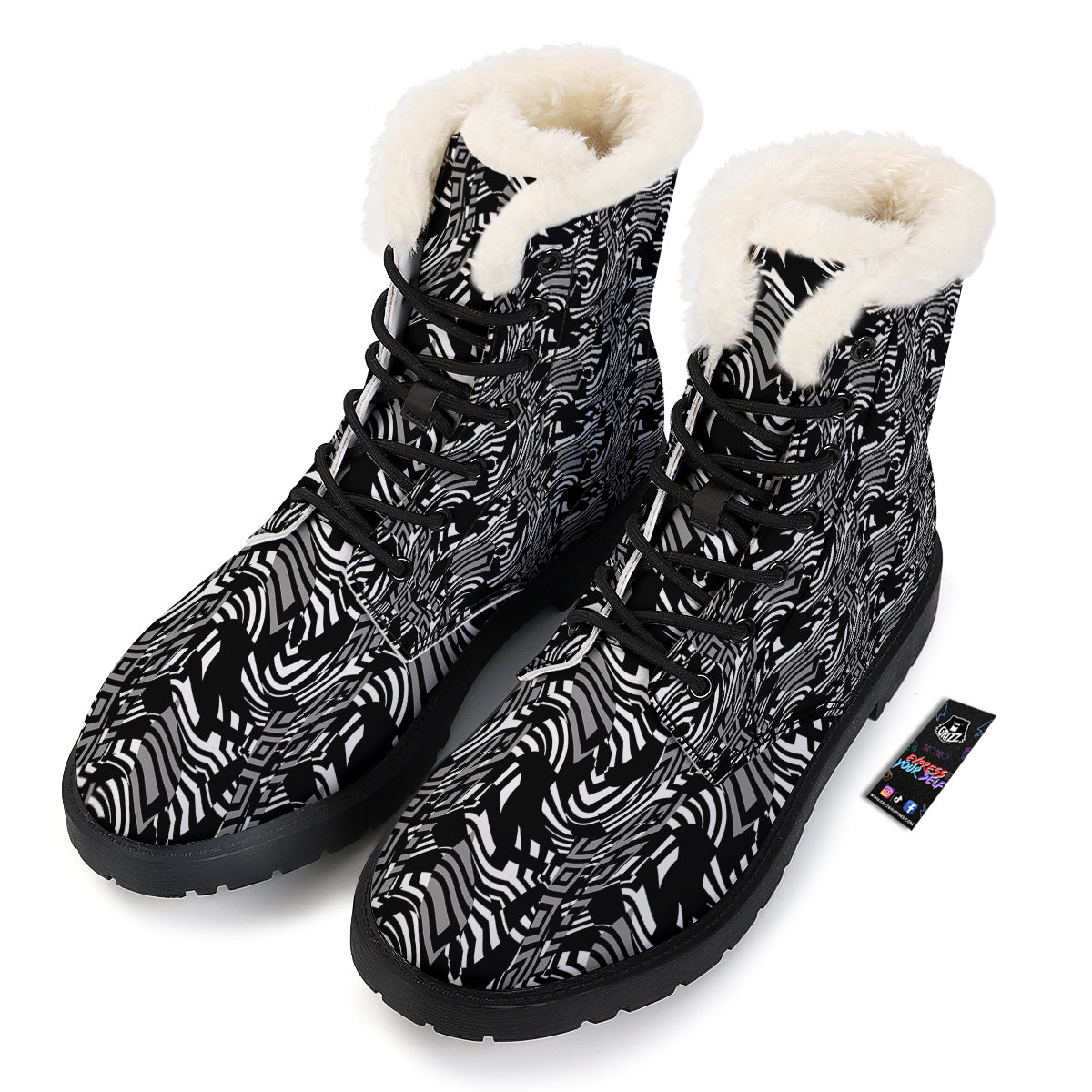 Dazzle Abstract Print Pattern Winter Boots-grizzshop