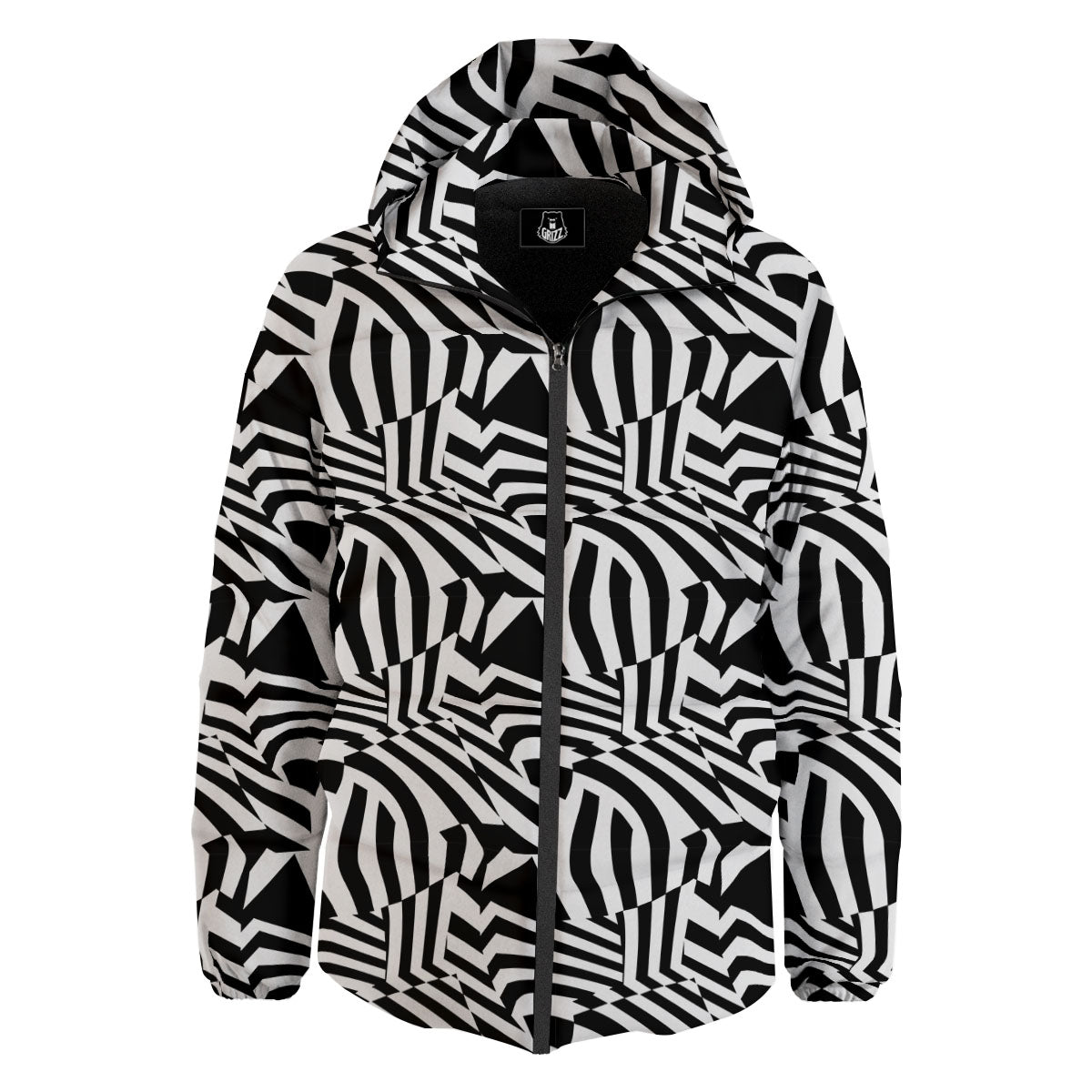 Dazzle White And Black Print Pattern Down Jacket-grizzshop
