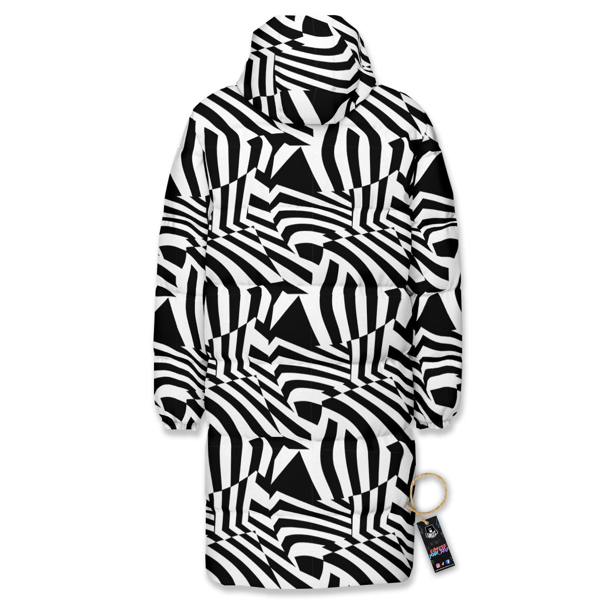 Dazzle White And Black Print Pattern Long Down Jacket-grizzshop
