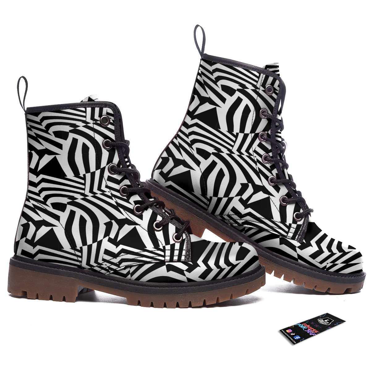 Dazzle White And Black Print Pattern Work Boots-grizzshop