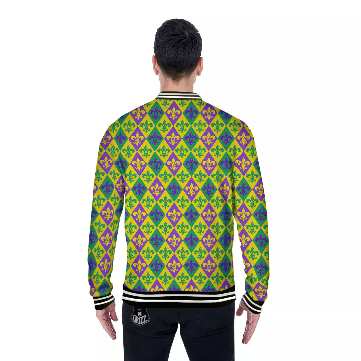 De Lis Mardi Gras Print Pattern Baseball Jacket-grizzshop