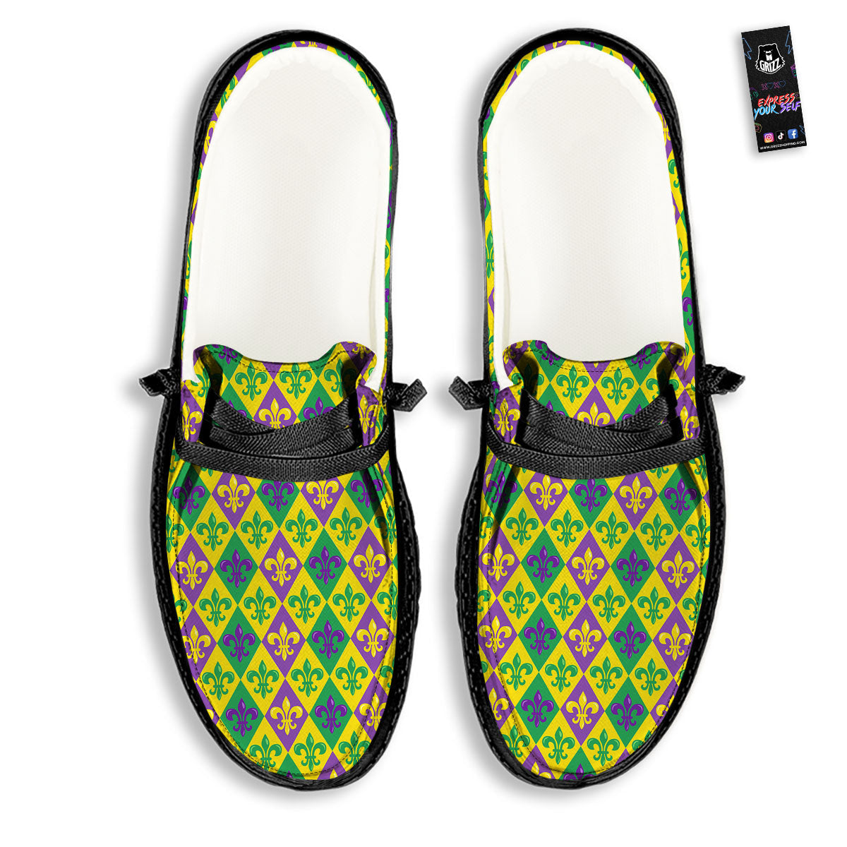 De Lis Mardi Gras Print Pattern Black Loafers-grizzshop