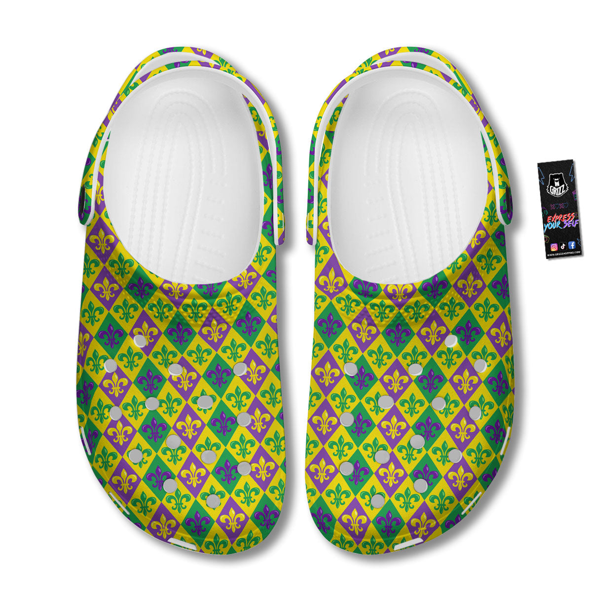 De Lis Mardi Gras Print Pattern Clog-grizzshop