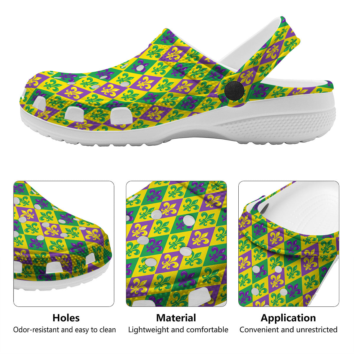 De Lis Mardi Gras Print Pattern Clog-grizzshop