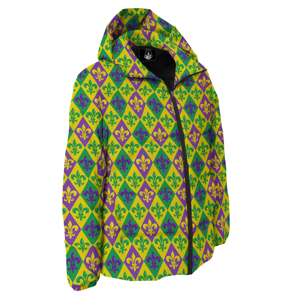 De Lis Mardi Gras Print Pattern Down Jacket-grizzshop