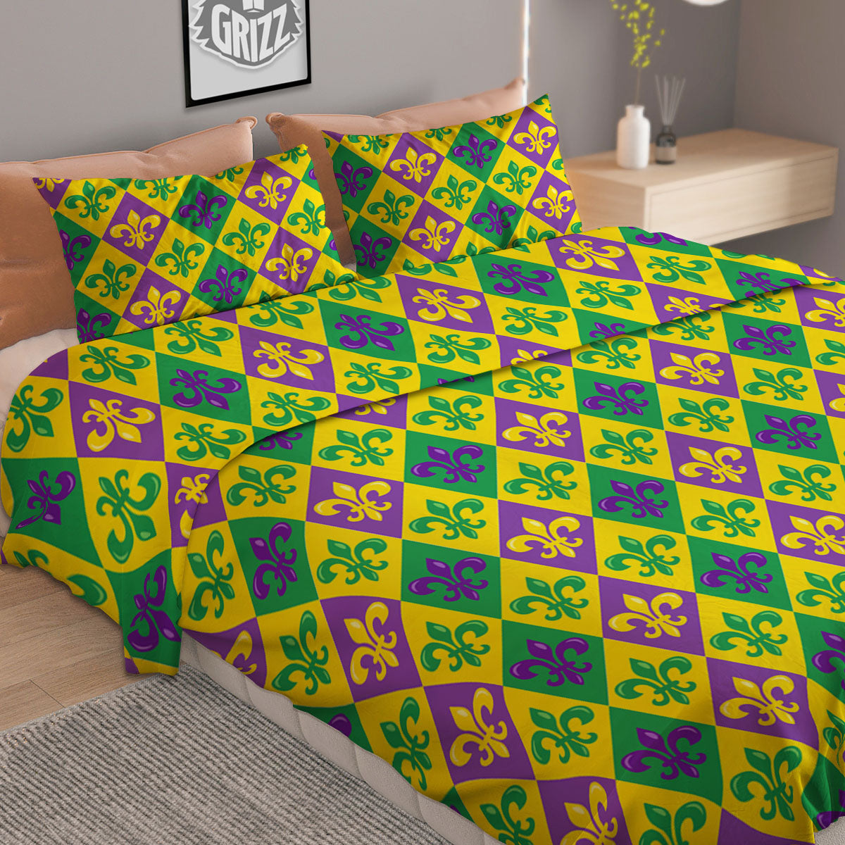 De Lis Mardi Gras Print Pattern Duvet Cover Bedding Set