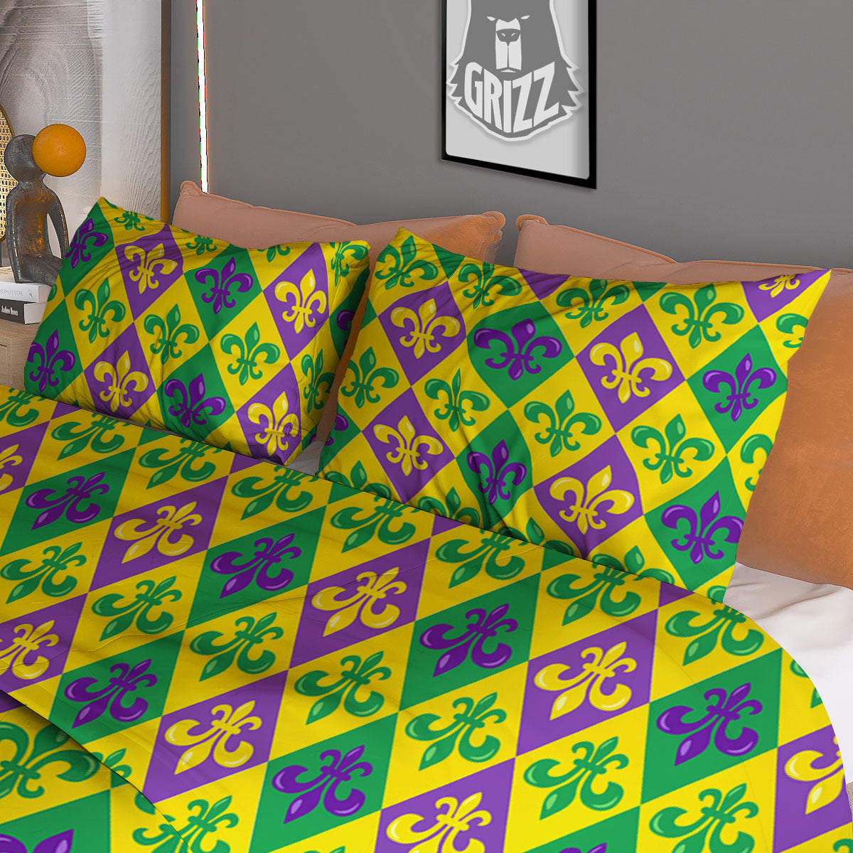 De Lis Mardi Gras Print Pattern Duvet Cover Bedding Set