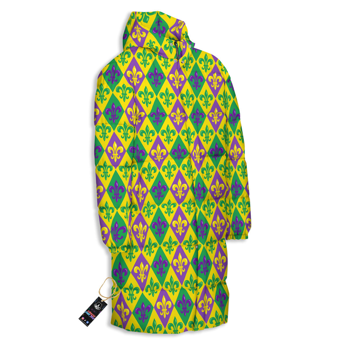 De Lis Mardi Gras Print Pattern Long Down Jacket-grizzshop