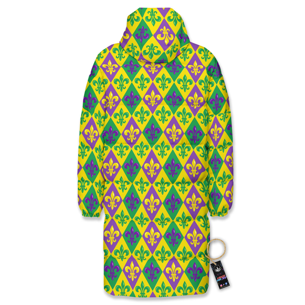 De Lis Mardi Gras Print Pattern Long Down Jacket-grizzshop