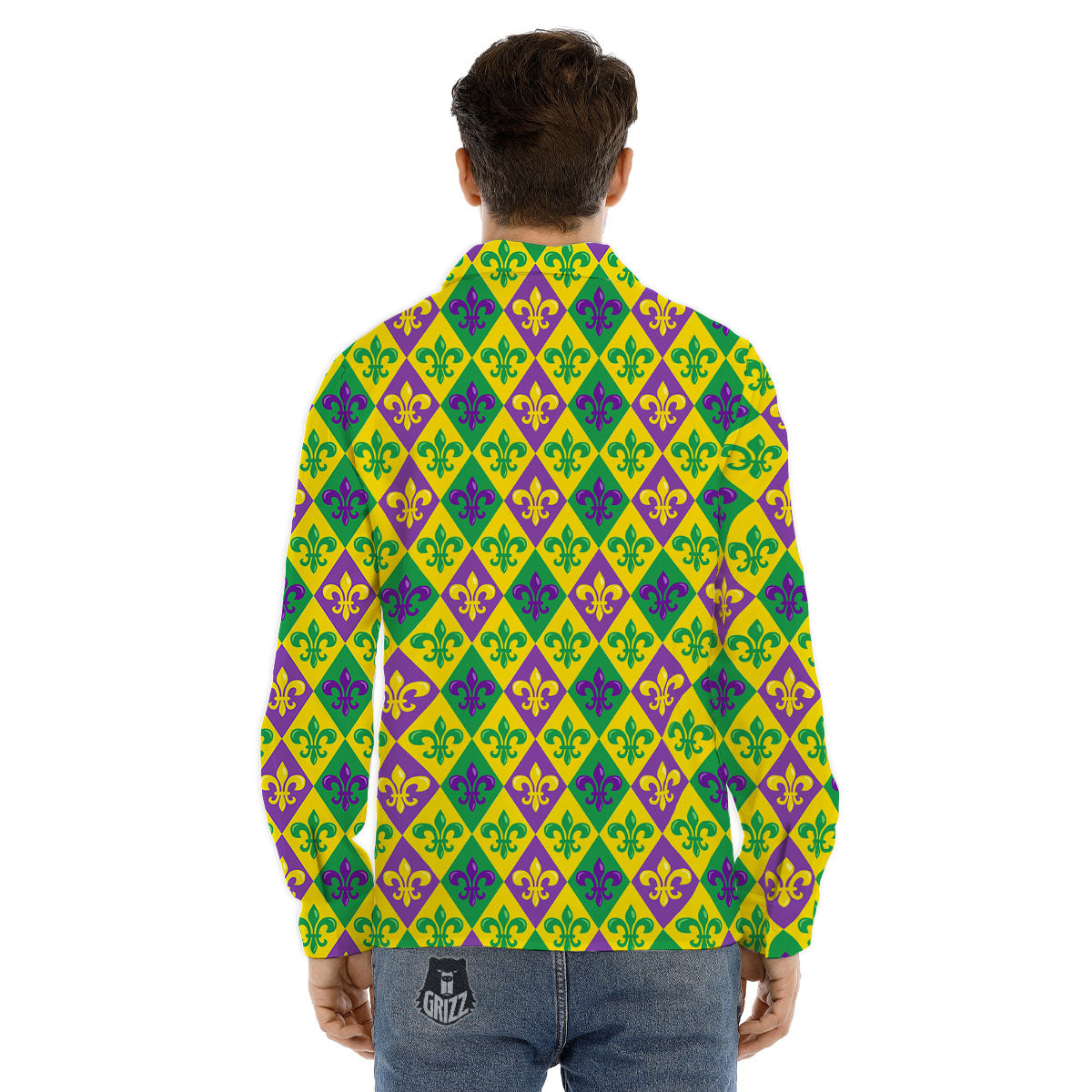 De Lis Mardi Gras Print Pattern Men's Dress Shirts-grizzshop