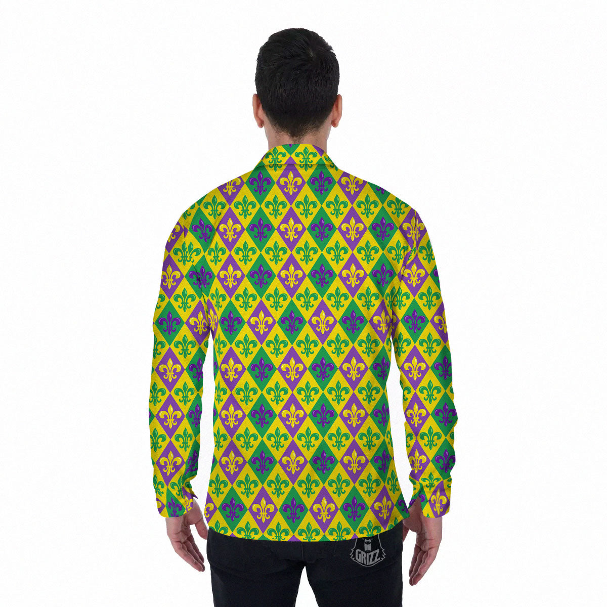 De Lis Mardi Gras Print Pattern Men's Long Sleeve Shirts-grizzshop