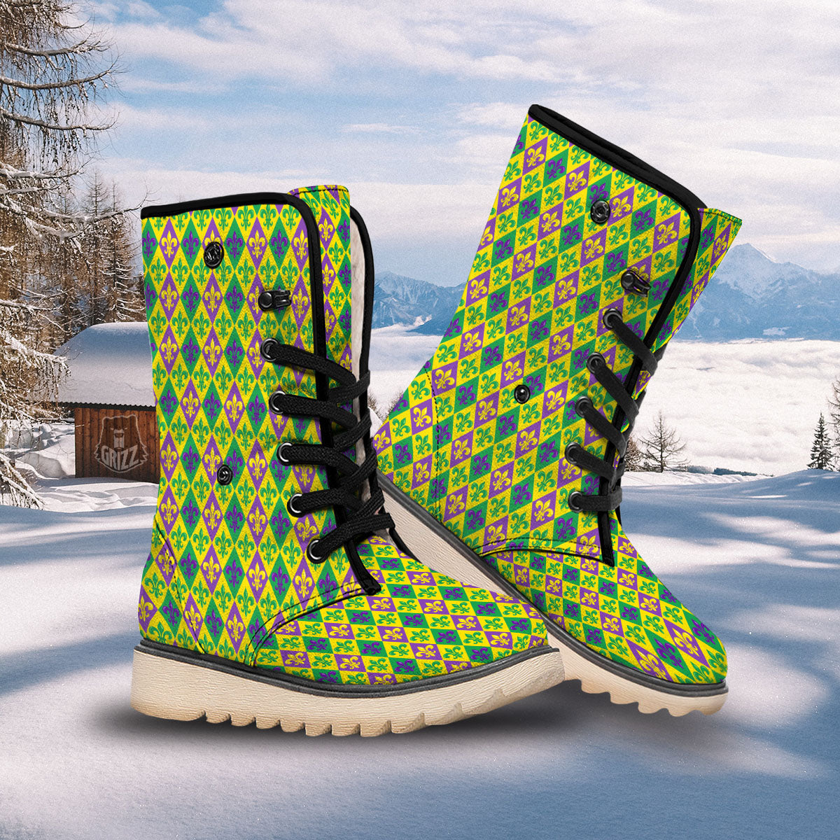 De Lis Mardi Gras Print Pattern Snow Boots-grizzshop
