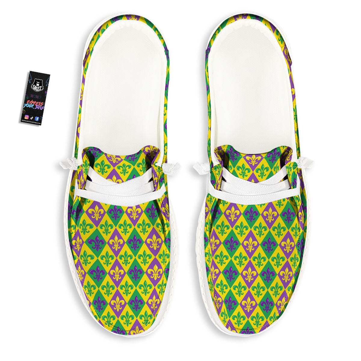 De Lis Mardi Gras Print Pattern White Loafers-grizzshop