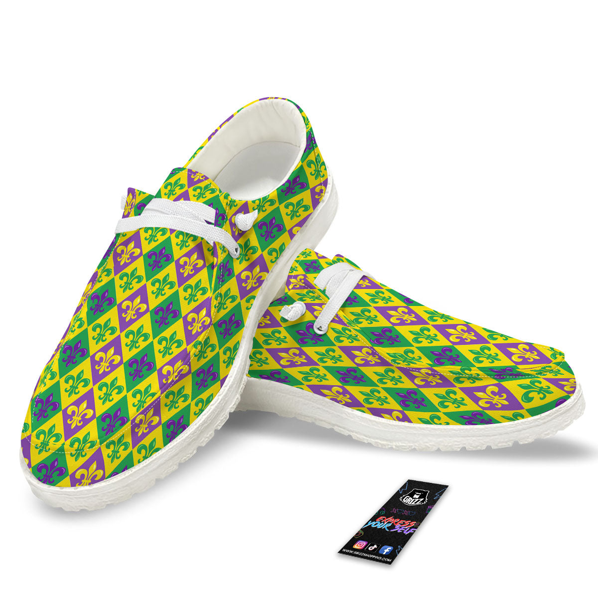 De Lis Mardi Gras Print Pattern White Loafers-grizzshop