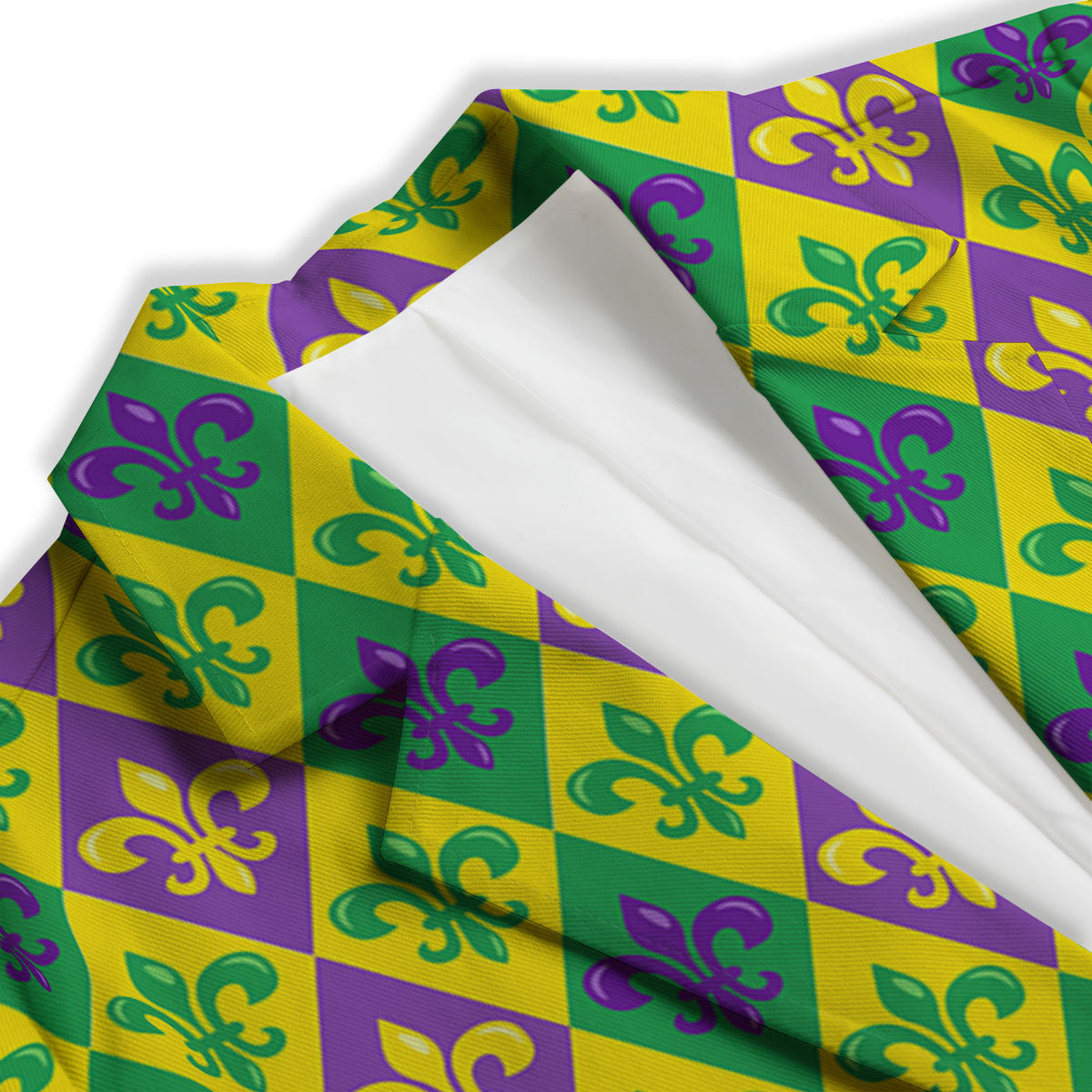 De Lis Mardi Gras Print Pattern Women's Blazer-grizzshop