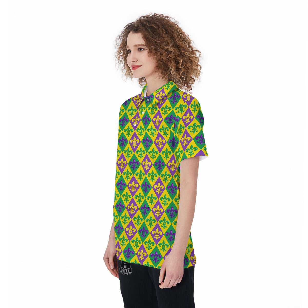 De Lis Mardi Gras Print Pattern Women's Golf Shirts-grizzshop